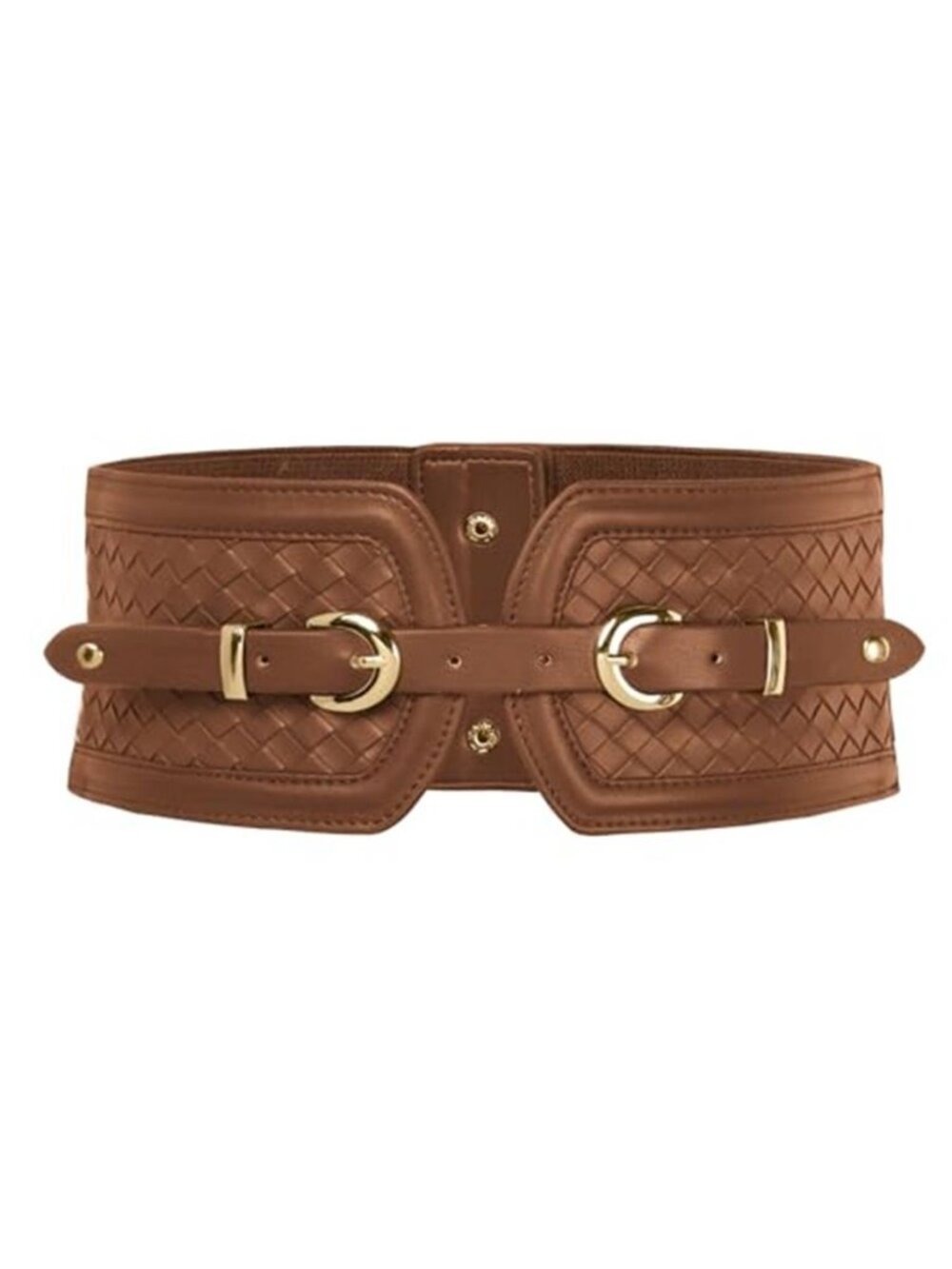 Wide Elastic Brown Belt Stretchy Corset Belt with Double Gold Buckle Waist Belt